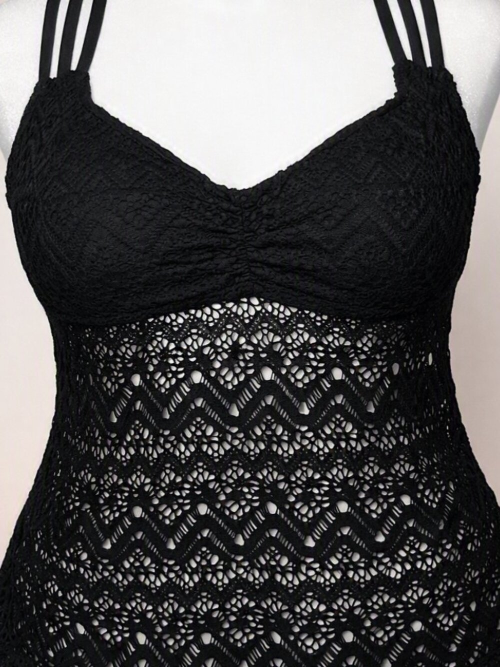 Joe Boxer Black Crochet Tankini Top with Triple Straps